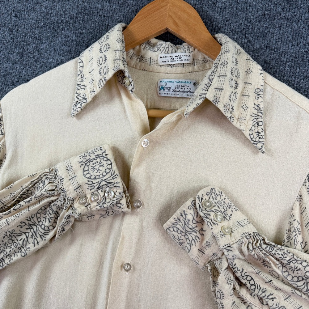 Vintage 70s K-Mart Rayon Rockabilly Shirt Mens M Brown Floral Paisley Flowy
